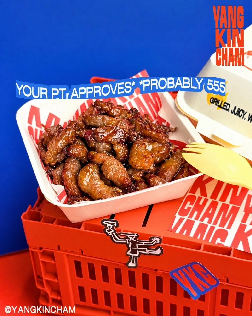 Grilled lean pork in a takeaway box